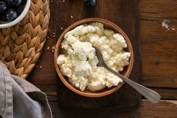 Queijo cottage servido em Bowl com colher