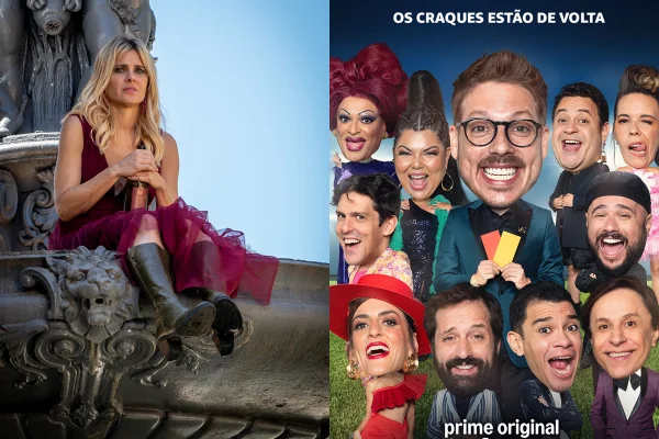Montagem de imagens mostra cena do filme (Des)controle (esquerda) e o elenco de LOL: Se Rir, Já Era! (direita) - Metrópoles