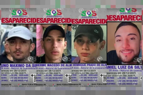 Foto colorida de 4 jovens desaparecidos em Santa Catarina