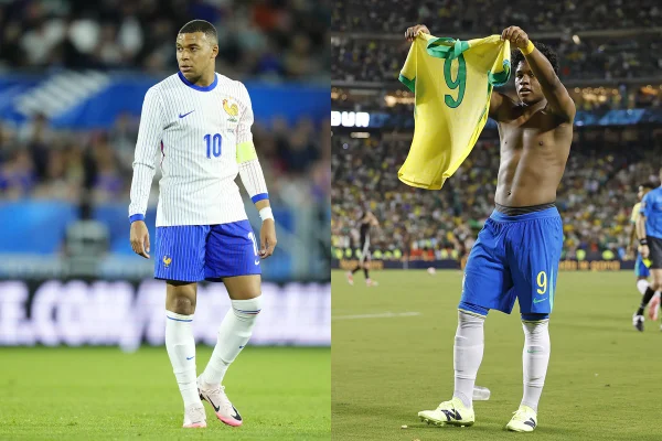 Foto colorida de Mbappé e Endrick - Metrópoles