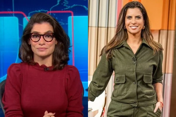 Montagem colorida com fotos de Camila Bomfim e Renata Vasconcellos