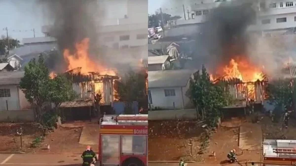 Imagem colorida de casa pegando fogo - Metrópoles