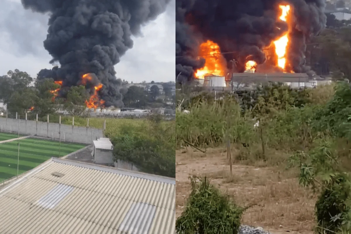 Incêndio de grande proporção atinge tanques de fábrica de solventes