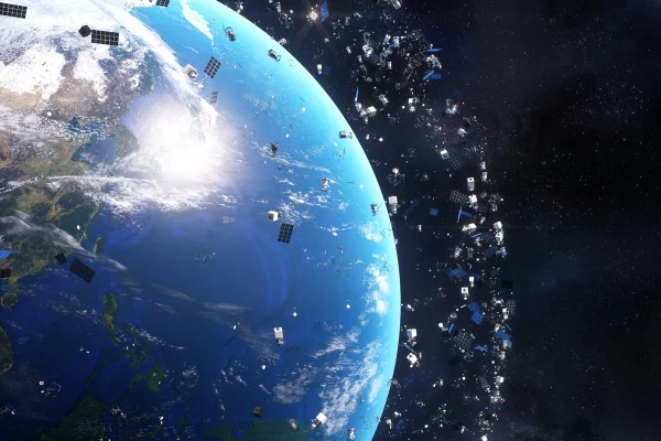 Imagem de lixo espacial orbitando a Terra. Metrópoles