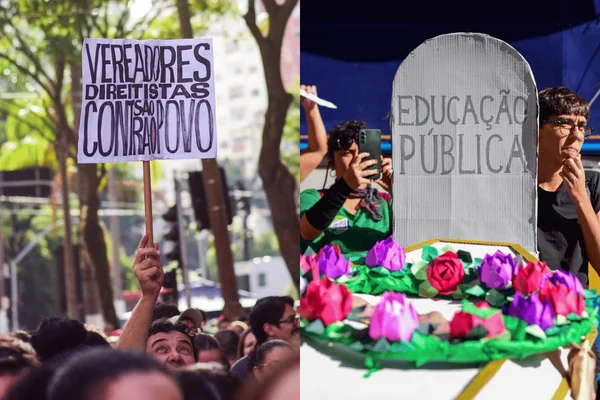 Colagem colorida de protesto dos servidores públicos municipais de São Paulo - Metrópoles