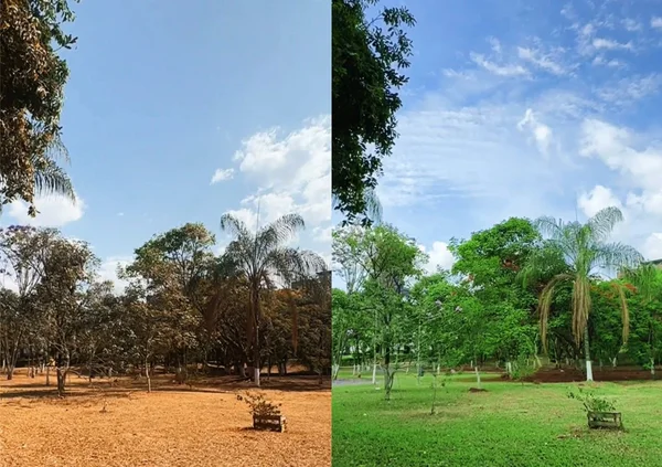 Imagens de antes e depois das chuvas em Brasília