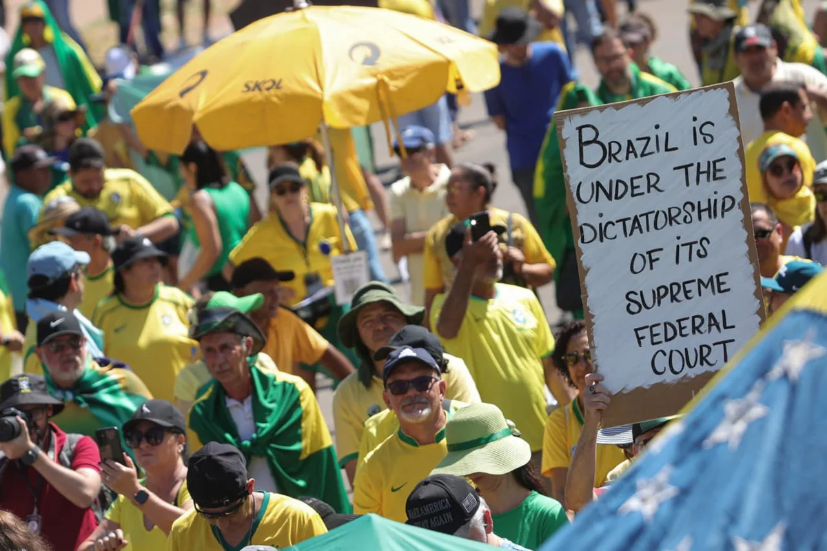 Bolsonaristas levaram cartazes em inglês às ruas de Brasília Bolsonaristas levaram cartazes em inglês às ruas de Brasília