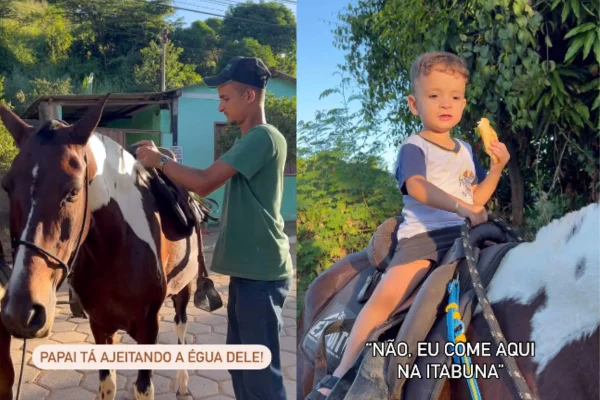 Vídeo pais fazem surpresa para filho e o buscam na creche a cavalo