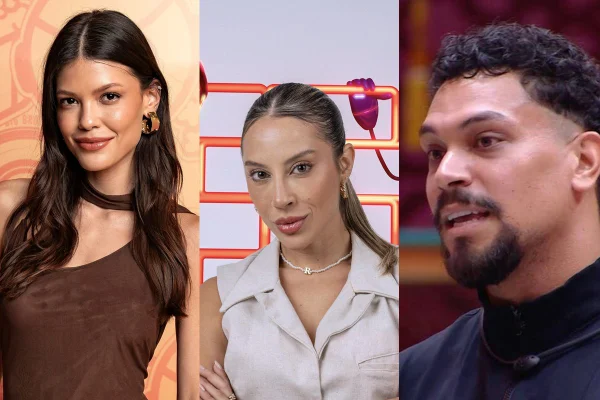 Montagem com fotos coloridas de Renata, Vinícius e Vitória Strada - Metrópoles