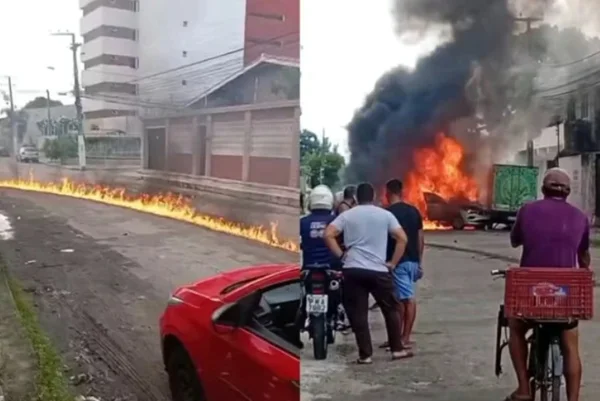 Carro arrasta moto após briga de trânsito, bate em caminhão e provoca explosão - Metrópoles