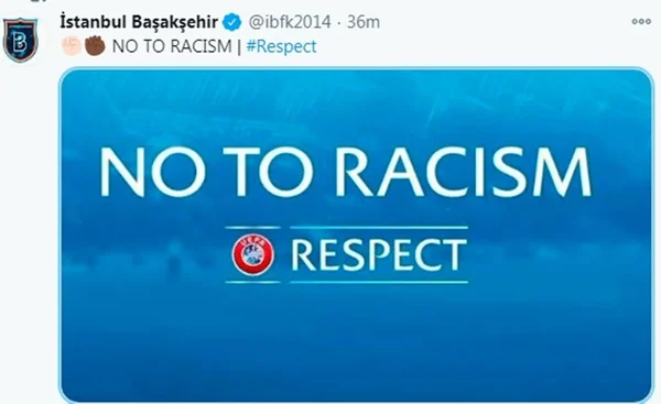 Istanbul Basaksehir protesta contra racismo na Champions League