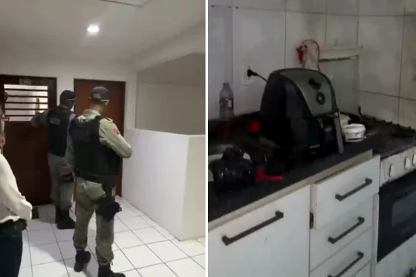 Montagem com fotos coloridas de resgate da mulher de 68 anos - Metrópoles