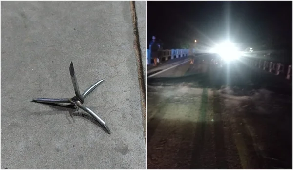 Rodovia BR-470 é bloqueada com pneus queimados e “miguelitos” em SC