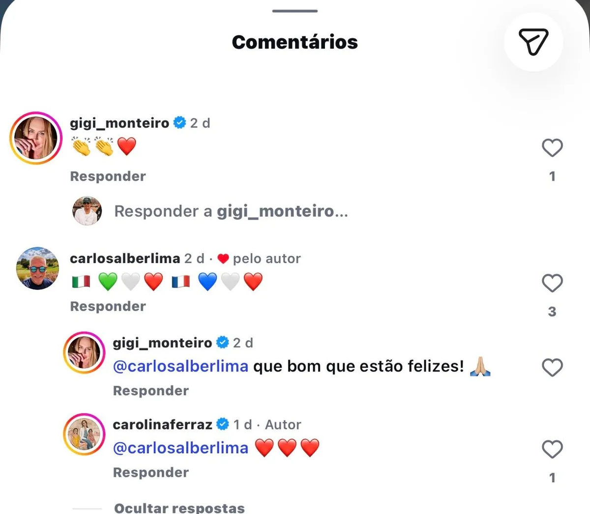 Comentário de Gigi nas fotos de Carolina Ferraz Comentário de Gigi nas fotos de Carolina Ferraz
