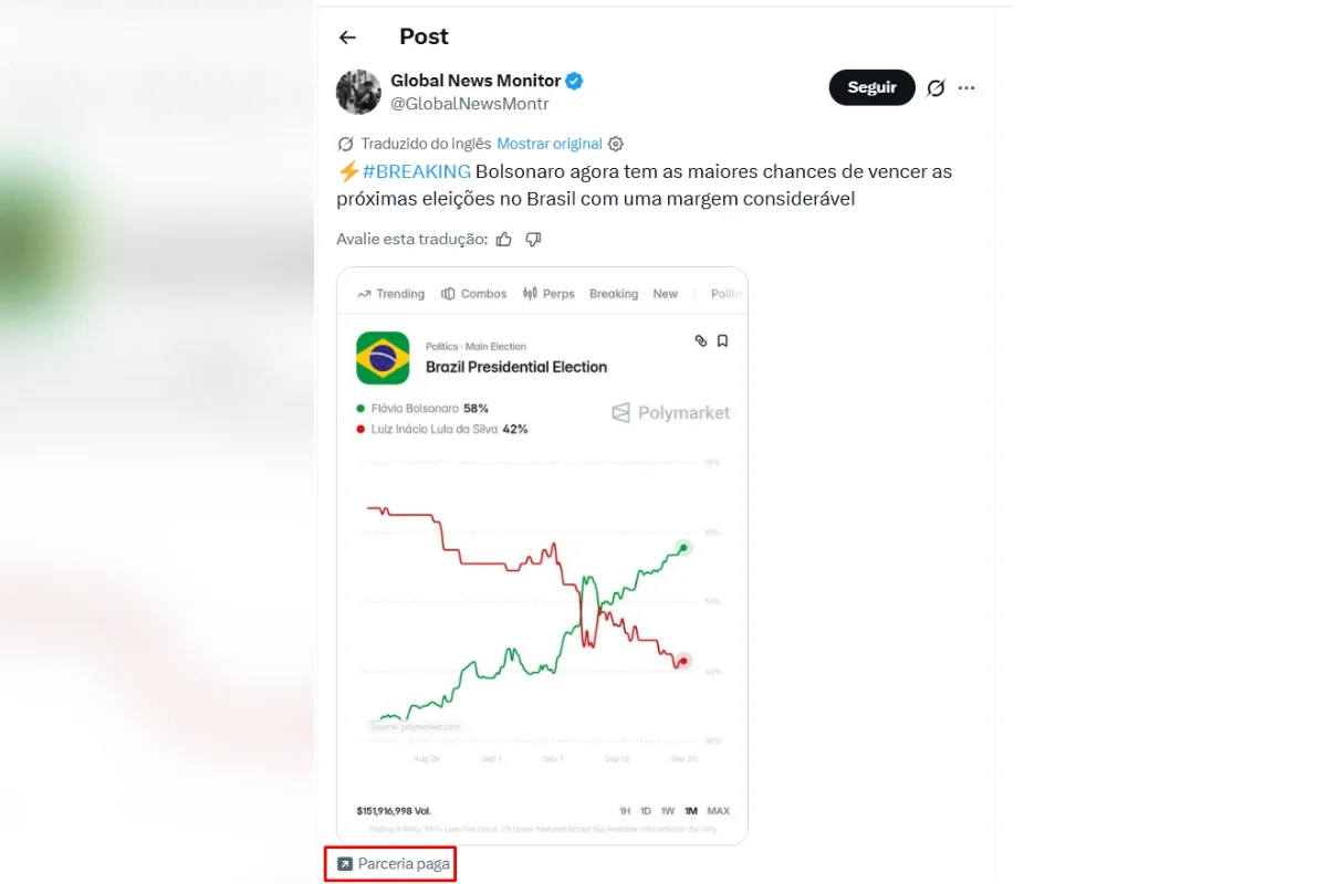 Perfis de fora do Brasil têm posts pagos para apontar favoritismo de Flávio - imagem 5 Perfis de fora do Brasil têm posts pagos para apontar favoritismo de Flávio - imagem 5