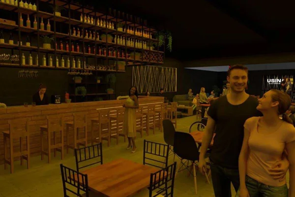 Projeto de bar com pessoas circulando