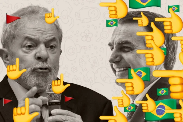 ilustração com Lula e Bolsonaro sobre redes sociais