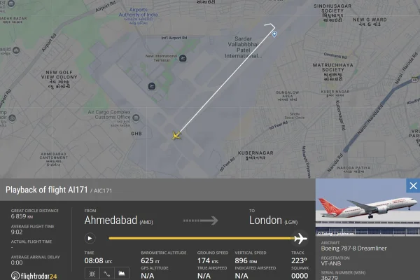 Imagem colorida de dados de voo de avião que caiu na India - Metrópoles