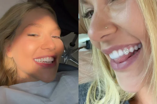 Virginia coloca diamante com letra V no dente em homenagem a Vini Jr.