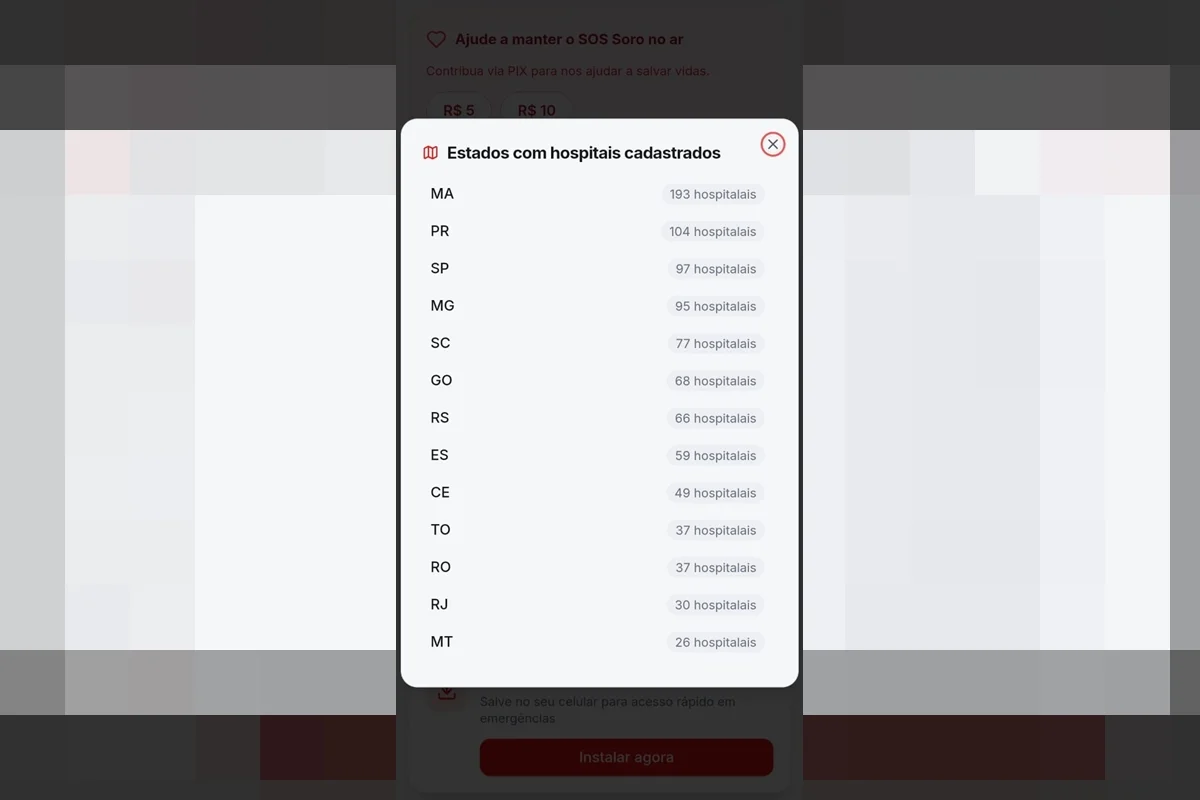 A plataforma utiliza a base oficial do Ministério da Saúde, por meio dos Pontos Estratégicos de Soro Antiveneno (PESA); a ferramenta já cobre 25 estados A plataforma utiliza a base oficial do Ministério da Saúde, por meio dos Pontos Estratégicos de Soro Antiveneno (PESA); a ferramenta já cobre 25 estados