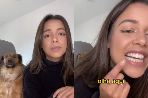 Foto colorida de uma mulher e um cachorro - Metrópoles