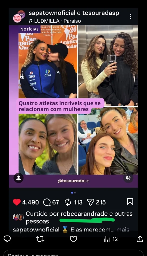 Rebeca Andrade reage após web confirmar namoro com mulher; equipe nega - destaque galeria Rebeca Andrade reage após web confirmar namoro com mulher; equipe nega - destaque galeria
