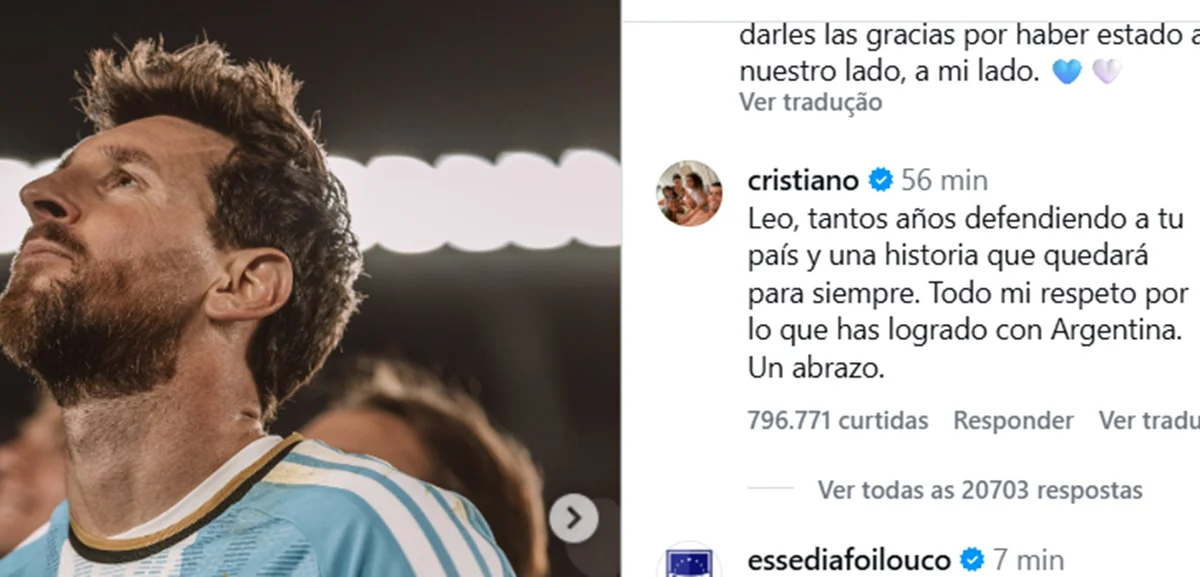 Cristiano Ronaldo exalta Messi após despedida da seleção argentina - imagem 1 Cristiano Ronaldo exalta Messi após despedida da seleção argentina - imagem 1