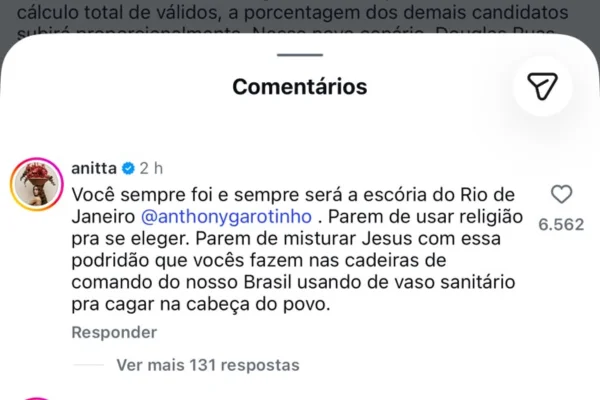Anitta detona após Anthony Garotinho desistir de recurso: “Escória” - destaque galeria