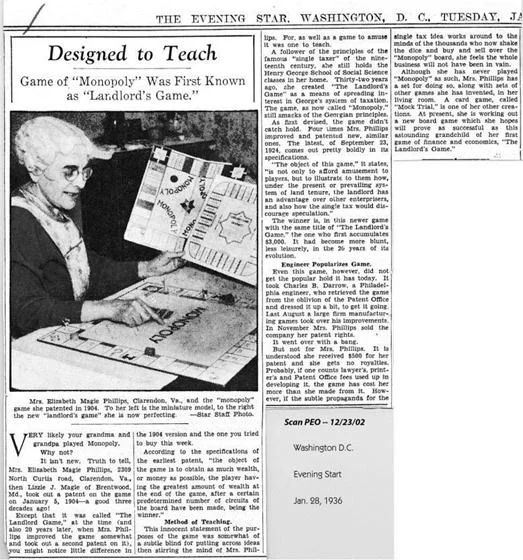 Em 1903, a secretária Elizabeth Magie inventou um jogo chamado "Landlord's Game", ou Jogo dos Proprietários, como um protesto aos "monopolistas" da época. Mais de 30 anos depois, Charles Darrow patenteou uma "versão" do jogo, que você deve conhecer. O Monopoly, ou Banco Imobiliário, rendeu milhões de dólares. Já Elizabeth, que realmente criou o jogo, ganhou cerca de 500 dólares. Em 1903, a secretária Elizabeth Magie inventou um jogo chamado "Landlord's Game", ou Jogo dos Proprietários, como um protesto aos "monopolistas" da época. Mais de 30 anos depois, Charles Darrow patenteou uma "versão" do jogo, que você deve conhecer. O Monopoly, ou Banco Imobiliário, rendeu milhões de dólares. Já Elizabeth, que realmente criou o jogo, ganhou cerca de 500 dólares.
