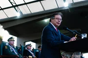 Colombian president Gustavo Petro gives a speach during the promotion ceremony of new Generals and Admirals of the Police and Military Forces at the Jose Maria Cordova Military School in Bogota, Colombia on December 17, 2022. (Photo by: S. Barros/Long Visual Press/Universal Images Group via Getty Images)
