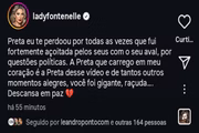 "Te perdoo", diz Antonia Fontenelle após morte de Preta Gil