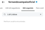 Lidi Lisboa e Fernando Sampaio trocaram unfollow nas redes sociais