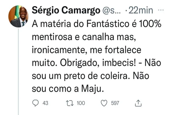 Xingamento de Sérgio Camargo, presidente da Fundação Palmares