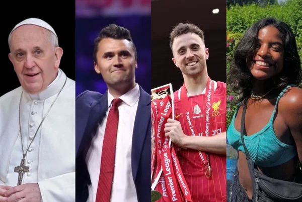 Imagem colorida mostra montagem de papa Francisco, Charlie Kirk, Diogo Jota e Juliana Marins - Metrópoles