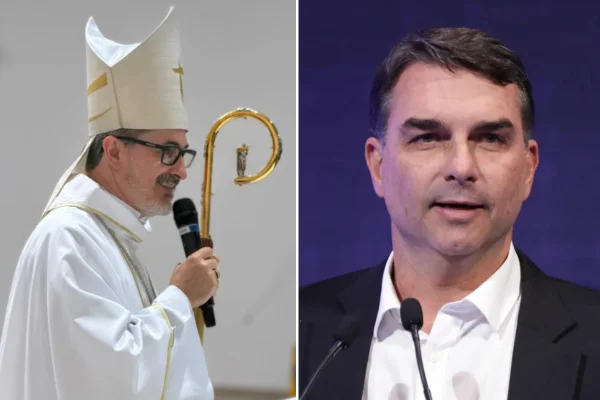 Bispo Dom Vicente Ferreira e senador Flávio Bolsonaro (PL)