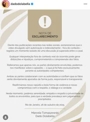 Dado Dolabella emitiu um comunicado assinado por ele e Marcela Tomaszewski Dado Dolabella emitiu um comunicado assinado por ele e Marcela Tomaszewski