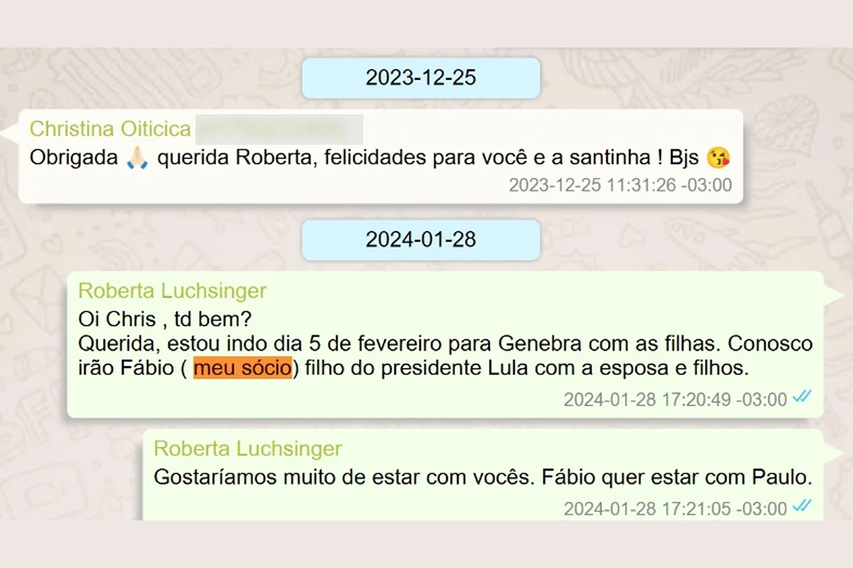 Prints mostram Roberta Luchsinger apresentando Lulinha como sócio Prints mostram Roberta Luchsinger apresentando Lulinha como sócio