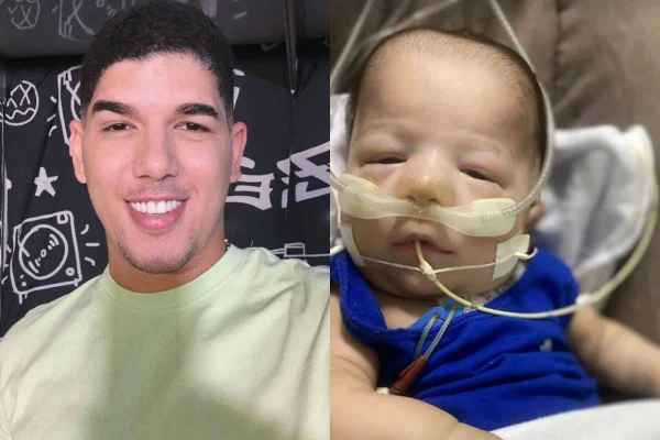 montagem com foto de Zé Vaqueiro e de bebe internado com aparelhos para respiração - metrópoles
