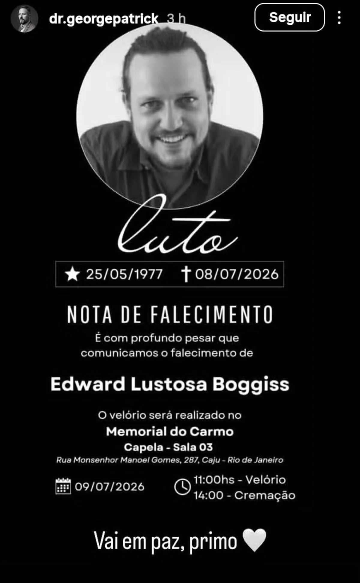 Edward Boggiss morreu aos 49 anos Edward Boggiss morreu aos 49 anos