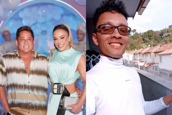 Poliana Rocha e Leonardo ao lado de foto de João Dias