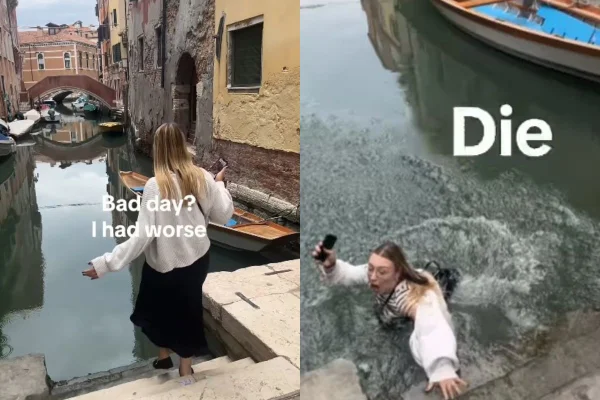 montagem colorida de fotos Turista cai em canal de Veneza ao seguir rota do Google Maps