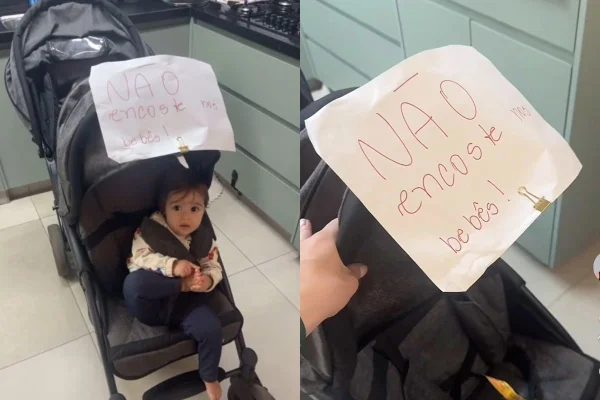 Mãe de GO viraliza com aviso em carrinho de gêmeos: "Não encoste nos bebês"