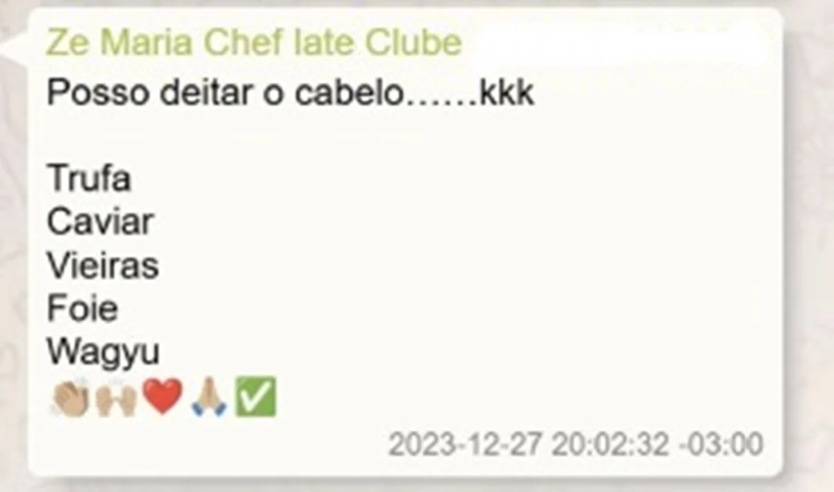 Chef "Zé Maria" sugere comidas luxuosas para o convidado, Alexandre de Moraes Chef "Zé Maria" sugere comidas luxuosas para o convidado, Alexandre de Moraes