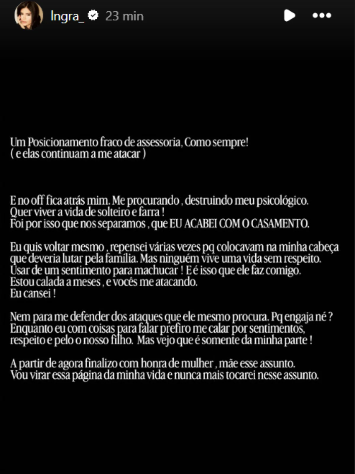 Ingra Soares publicou desabafo e criticou Zé Vaqueiro. Ingra Soares publicou desabafo e criticou Zé Vaqueiro.