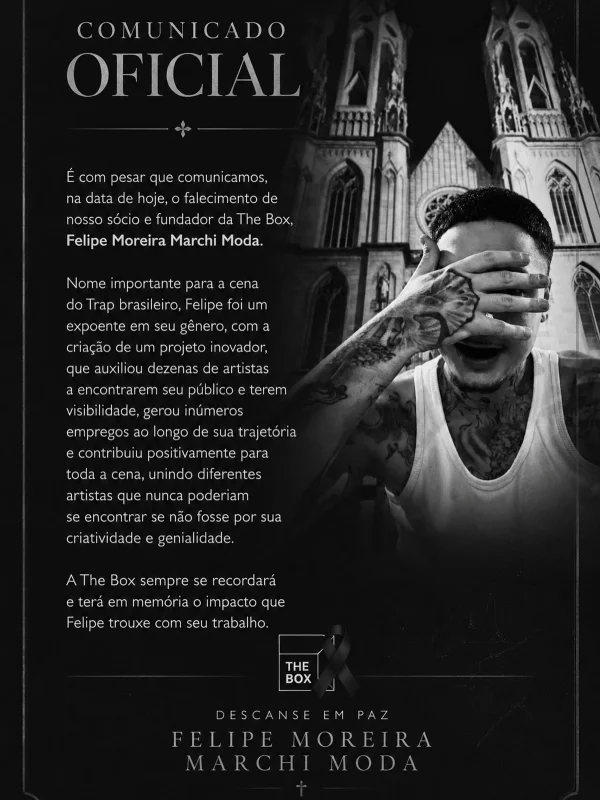Morre Felipe Moda, fundador do canal de trap The Box, aos 26 anos - destaque galeria Morre Felipe Moda, fundador do canal de trap The Box, aos 26 anos - destaque galeria