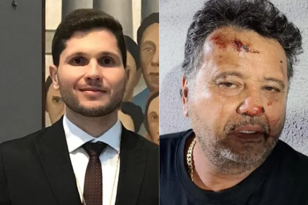 Esquerda, homem de terno e gravata, sem barba; direita homem com o rosto ensanguentado - Metrópoles