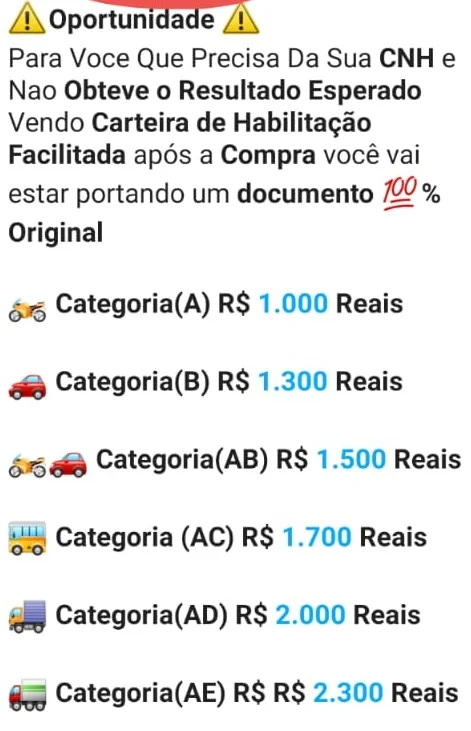 Criminosos vendem CNH no DF por WhatsApp para quem “não passou no teste” - destaque galeria Criminosos vendem CNH no DF por WhatsApp para quem “não passou no teste” - destaque galeria