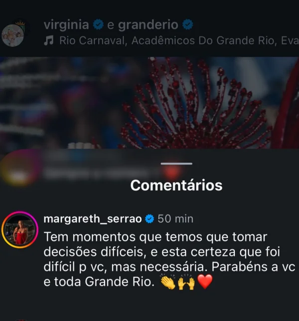 “Foi difícil para você”, diz mãe de Virginia após saída da Grande Rio - destaque galeria “Foi difícil para você”, diz mãe de Virginia após saída da Grande Rio - destaque galeria