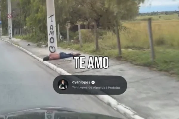 Foto colorida de filmagem feita por prefeito de Caçapava, Yan Lopes (Podemos), para denunciar pichações na cidade.