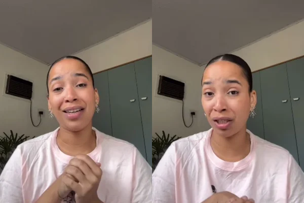 montagem de imagens da influenciadora Mariana Almeida chorando em vídeo